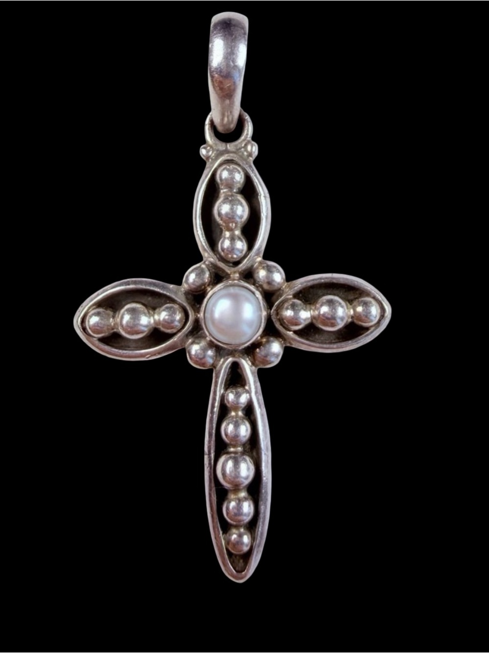 Sterling Silver Silpada Pearl Cross Pendant - White Pearl